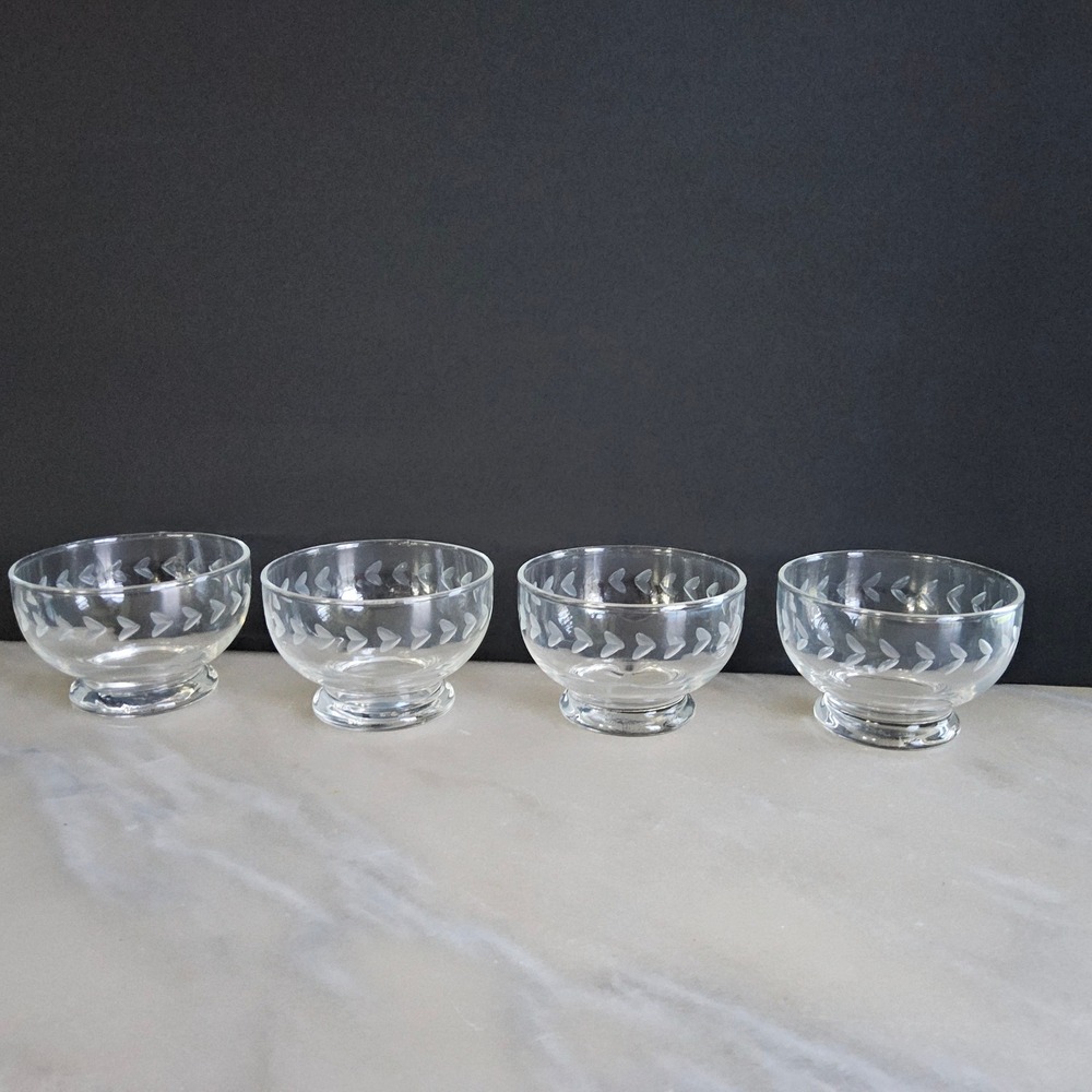 Clear Glass Dessert Bowls‎ Set Of 4 Etched Butterfly Design Footed Dishes